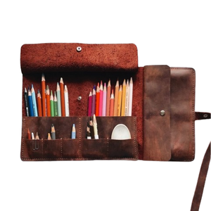 Leather Artist <b>Roll</b> Pencil <b>Roll</b> Case Leather Brush <b>Roll</b> Leather Pencil Holder Artist <b>Tool</b> <b>Roll</b> Paint Brush Holder - Product Image 1