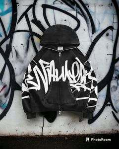 Sweat-shirt à capuche abstrait pour homme, streetwear, coupe classique, imprimé sur le devant, noir, polyester, tissu éponge français, écologique - Product Image 4