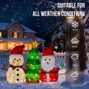 Set of 3 Pre-Lit Santa Snowman Christmas Tree Decorations 150 Warm White LED <b>Lighting</b> <b>Pull</b>-Up Holiday Decor - Product Image 6