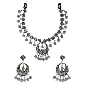 Kalung Antik Baru Set Dalam Oksidasi Perak Finish Desain Tradisional India Tali Kalung Mode Perhiasan Set untuk Wanita 2022
