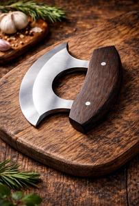 Hand Carved Stainless Steel Viking Style Pizza Cutter with Burnt Wood Handle Ulu Knife Design for Restaurant Use - Product Image 4