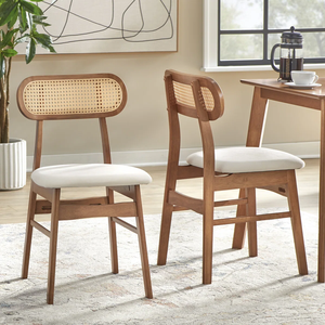 Juego de Comedor Moderno de Madera, Mesa Rectangular de 4 Piezas con Sillas con Respaldo de Mimbre, Diseño de Mediados de Siglo, Muebles para el Hogar - Product Image 2