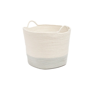 Ensemble de 2 paniers de rangement ronds tissés avec un design bicolore en crème et vert menthe pour l'organisation du salon - Product Image 5