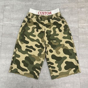 Custom 100% Cotton Mid Waist Flock Print Hot Shorts Hip Hop Drawstring Closure Applique Patch Embroidery Gemstone Men's Shorts - Product Image 4