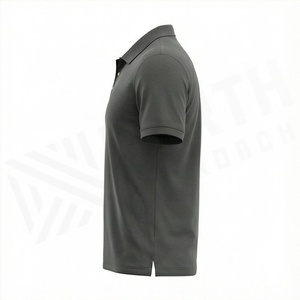 Polo homme uni à manches courtes gris foncé en tissu tricoté coupe classique - Product Image 3