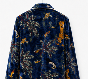 Robes décontractées en velours à imprimé animalier tropical, col mandarin, manches longues, coupe ample, veste oversize, tenue d'automne naturelle - Product Image 4