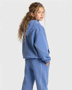 Conjunto Deportivo Extra Grande para Niñas en Azul Azure con Contraste Personalizado, Sudadera con Capucha de Felpa de Algodón y Pantalones Deportivos de Pierna Ancha, OEM y ODM - Product Image 2