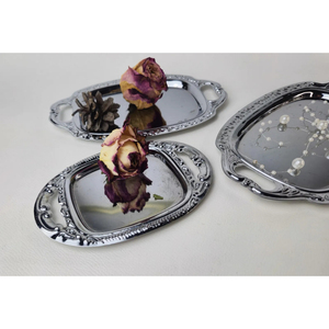 Aluminum Unique Shape Serving <b>Tray</b> With Handles Elegant Silver Platter For Fruits <b>Snacks</b> Beverages Tableware And Gifting Supply - Product Image 6