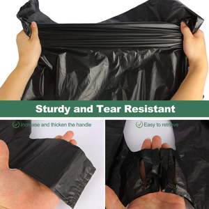 Sacs de courses réutilisables en plastique noir personnalisés, type T-shirt, épais et résistants, pour les commerces et les supérettes - Product Image 2