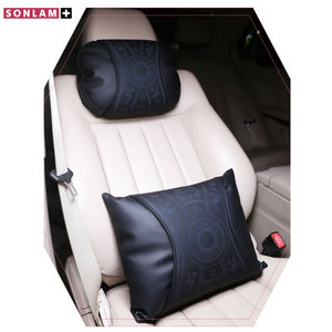 Vente en gros ODM Appui-tête de voiture en cuir Nappa pour le cou et le dossier Oreiller Repose-cou pour voiture Ensemble complet universel noir - Product Image 1