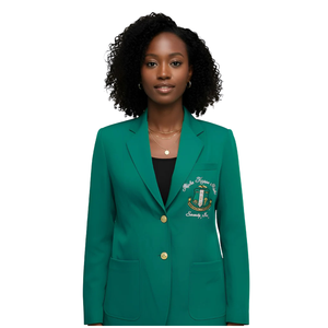 Green AKA Traditional Crest Blazer Women's Tailored Notch Lapel Formal Business Jacket with Embroidered Crest - Product Image 6