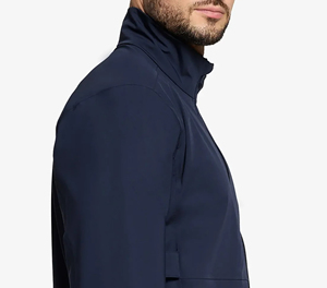 Chaqueta de Hombre Azul Marino Cortavientos con Cremallera y Revestimiento de PU, Cuello Alto Casual, Corte Regular, Color Sólido, Prenda Exterior de Poliéster para Otoño - Product Image 3