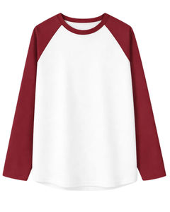 Camiseta de Manga Larga Raglán Roja y Blanca Personalizada para Hombre, Camiseta Casual de Algodón con Cuello Redondo en Contraste, Camiseta de Béisbol, Fabricante y Proveedor OEM - Product Image 1