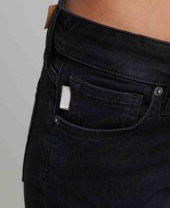 Jean Mom décontracté taille mi-haute coupe droite jambe large extensible respirant avec strass personnalisé pour femme – Pantalon en denim premium en gros - Product Image 3