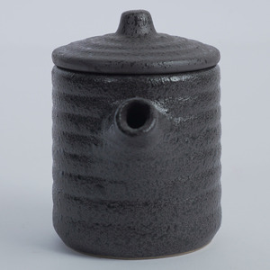 Agung Keramik D-1293 Traditional Textured Charcoal Reactive Glaze Ceramic Soy <b>Sauce</b> <b>Pot</b> 200ml Lid Restaurant Hotel Tableware - Product Image 2