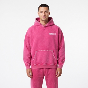 Sweat à capuche surdimensionné pour homme en molleton de coton délavé, avec capuche ornée de strass personnalisés, poche kangourou et logo brodé sur mesure - Product Image 5