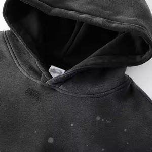 Sweat-shirt à capuche personnalisé OEM pour homme, nouvelle collection hiver, couleur unie, design délavé à l'acide, broderie appliquée, teinture unie, texte personnalisé - Product Image 5