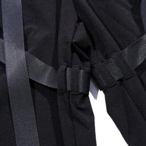 Men's Black Cargo Shorts Elastic Waist Canvas Workwear Style Length Ribbons Decoration Solid Color Breathable - Product Image 2