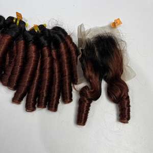 Ensemble Paquets Assortis Avec Fermeture Ombre Brun Couleur Doigt Bouclés Cheveux Humains Haute Qualité Beaux Cheveux Humains Vietnamien - Product Image 2