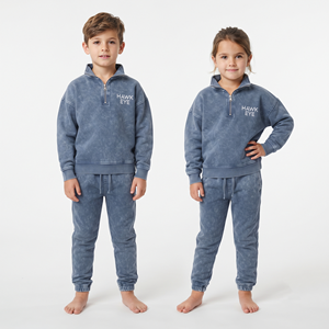 Conjunto Deportivo Unisex de Moda Urbana para Niños, Venta al Por Mayor, Color Sólido Personalizado, Felpa de Algodón Lavado con Ácido, para Niño y Niña - Product Image 6