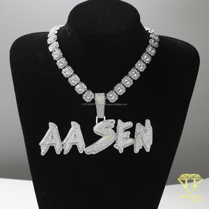 Colgante ASEN personalizado con diamantes cultivados en laboratorio, diseño de letra del alfabeto en mayúsculas, collar de lujo estilo hip hop para joyería al por mayor. - Product Image 1