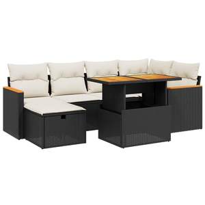 Conjunto de Sofá de Jardín de Ratán Sintético Negro con Reposabrazos Ajustables, Muebles de Exterior Moderadamente Cómodos - Product Image 2