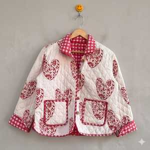 Handmade <b>Quilted</b> Kantha Jacket Vintage Reversible Cotton Sari Coat Sustainable Bohemian Women's <b>Winter</b> Outerwear - Product Image 2