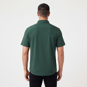 เสื้อเชิ้ตแขนสั้นผ้าฝ้ายสีเขียวเข้มแบบลำลองสำหรับผู้ชาย สั่งทำแบรนด์ส่วนตัวได้ - Product Image 6