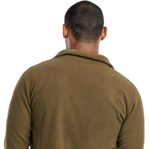 <b>Men's</b> Olive Green Fleece <b>Jacket</b> Breathable Stand Collar <b>Half</b>-<b>Zip</b> Closure Casual Winter Wear Regular Fit Solid Color Zipper - Product Image 3