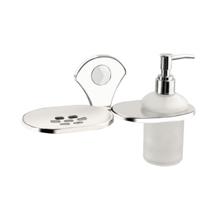 Support mural Promixo en acier inoxydable pour savon liquide et distributeur de savon 2 en 1, finition chromée, anti-rouille - Product Image 1