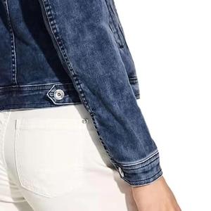 Stonewashed Denim <b>Jacket</b> <b>Women</b> Casual Button <b>Fly</b> Solid Color Cotton Fabric Spring Wear Regular Fit - Product Image 2