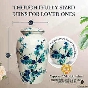 Urne funéraire en aluminium pour cendres humaines adultes, couvercle floral peint à la main, écologique, durable, capacité de 220 pouces cubes - Product Image 6