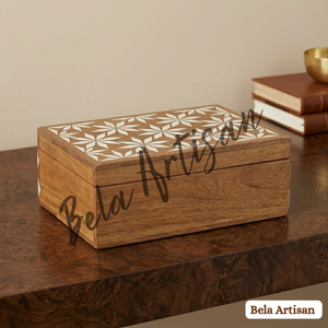 Caja Organizadora Decorativa para el Hogar, de Madera de Acacia y Hueso Incrustado, con Diseño Geométrico, para Guardar Recuerdos, Marca Bela Artisan Storage, Capacidad de 1 kg - Product Image 2