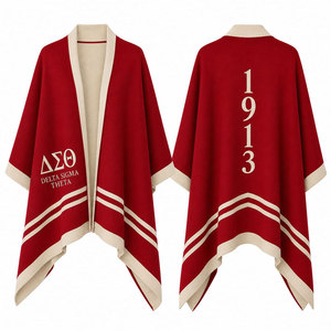 Cape en laine pour femmes Delta Sigma Theta, brodée de lettres grecques, rouge et crème, style long, à porter toute l'année - Product Image 4