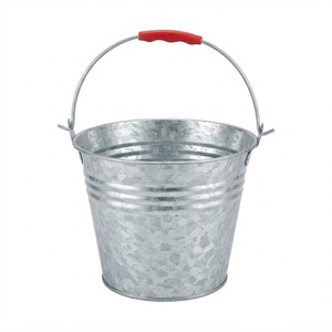 Galvanized Metal <b>Bucket</b> with Red Grip Handle Steel Water Pail for Garden Farm and Cleaning Utility Durable Zinc <b>Tin</b> Pail Storage - Product Image 1