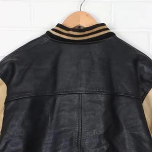 Veste varsity noire et beige pour homme en cuir PU, col rabattu, fermeture éclair, style décontracté, vêtement d'automne - Product Image 3