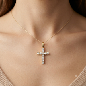 Trendy Minimalist 10K <b>Solid</b> <b>Gold</b> Jesus Cross <b>Pendant</b> Necklace Custom Moissanite Diamond Christian Religious Fine Charms for Gift - Product Image 4