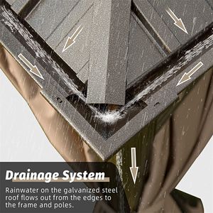 12 X 12 Hardtop Aluminum Frame Outdoor <b>Canopy</b> Galvanized Steel Double <b>Roof</b> Permanent Metal Pavilion Outdoor Pergola & Gazebo - Product Image 3