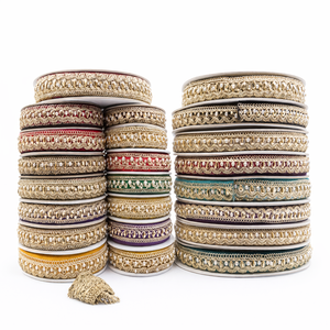 Embroidered Lace Trim Decorative Border Gold Zari Pearl Beaded Ribbon <b>Wedding</b> Dress Saree Blouse Craft Sewing Trim - Product Image 1