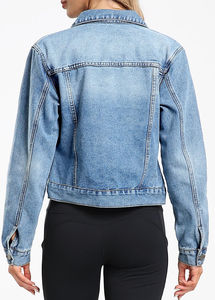 Vestes en jean courtes pour femmes, coupe oversize, manches longues, boutonnées, avec poches, prix de gros, prix bas, OEM - Product Image 2