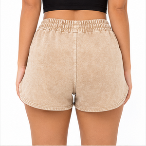 Shorts pour femmes respirants, style vintage, 100% coton, élégants, confortables, vente en gros, délavage à l'acide, logo personnalisé, séchage rapide - Product Image 2