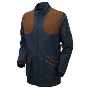 Customized <b>Men's</b> Navy Blue <b>Soft</b> <b>Shell</b> <b>Jacket</b> With Brown Patchwork Shoulder Full Sleeve Windproof Autumn Outdoor Wear - Product Image 6