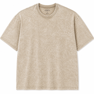 Custom Men's Oversized Cotton T <b>Shirt</b> <b>Patchwork</b> Design Beige Streetwear Tee Short Sleeve Front Logo Casual Fashion Boxy Fit - Product Image 2
