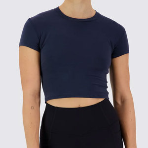 T-shirt court sans coutures personnalisé pour femme, maillot de yoga à manches courtes, respirant, anti-humidité, compression, coupe ajustée - Product Image 1