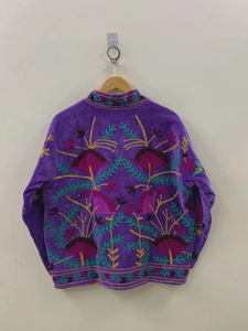 Purple Suzani Embroidery <b>Velvet</b> <b>Jacket</b> Vintage Boho Coat Unisex Winter <b>Jacket</b> Ethnic Chic Outerwear - Product Image 4