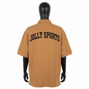 <b>Mens</b> Heavyweight 220 GSM Interlock Knit Polo <b>Shirt</b> Camel <b>Brown</b> Athletic Fit Heat Transfer Logo Custom moisture wicking - Product Image 2