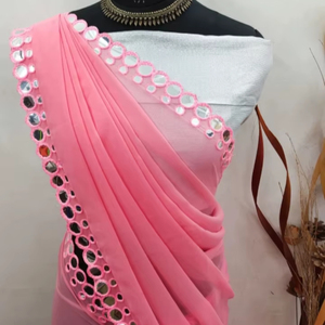 KV Unstitched Georgette <b>Blouse</b> Material Solid <b>Saree</b> - Product Image 1