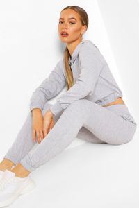 Venta al por mayor de 2 piezas de algodón pesado mujeres Crop Top Sudadera con capucha conjunto de chándal para las mujeres ropa de entrenamiento de rayas laterales mujeres chándal conjunto chándal liso para hombre chándal - Product Image 4