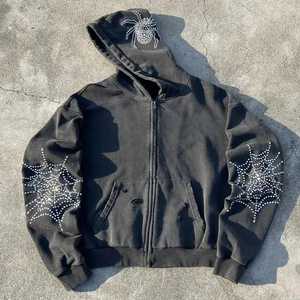 Sudadera con Capucha Extra Grande para Hombre, con Bolsillo y Logotipo Personalizado, Diseño Gótico con Pedrería, Forro Polar Negro, Ropa Urbana de Invierno - Product Image 1
