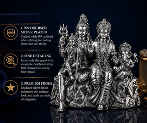 Idole de Shiva Parivar en argent oxydé plaqué 999 de Jaipur Metals |   Statue hindoue 100% en laiton |   Décoration de la maison pour Diwali | - Product Image 2